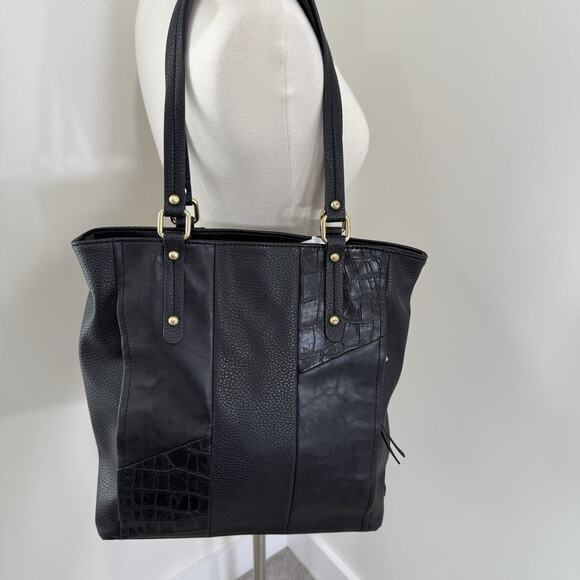 Relic Black Faux Leather Concealed Carry Purse Croc Embossed Western Boho - Picture 1 of 11